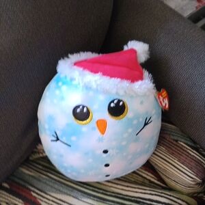 New Ty Snowman Plush with Red Santa Hat